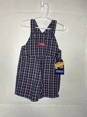 NEW Vintage Oshkosh baby Overalls Plaid Red Blue Size 12 Months